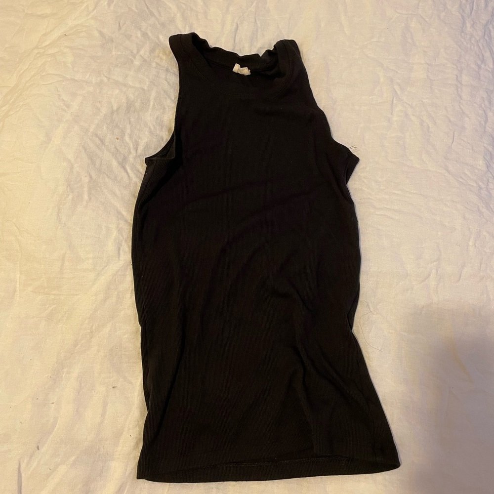 Aritzia black high neck ribbed fitted tank top